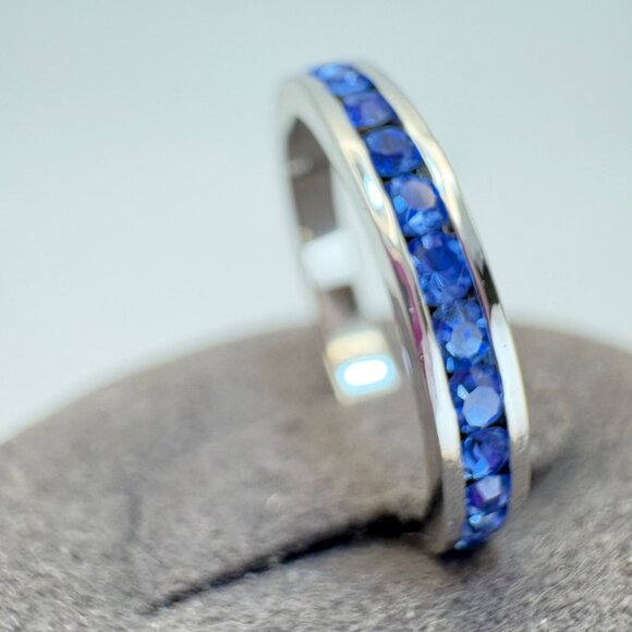 VTG Sterling Silver 925 Blue Cubic Zirconia Channel Set Statement Ring Size 6 - Picture 5 of 10